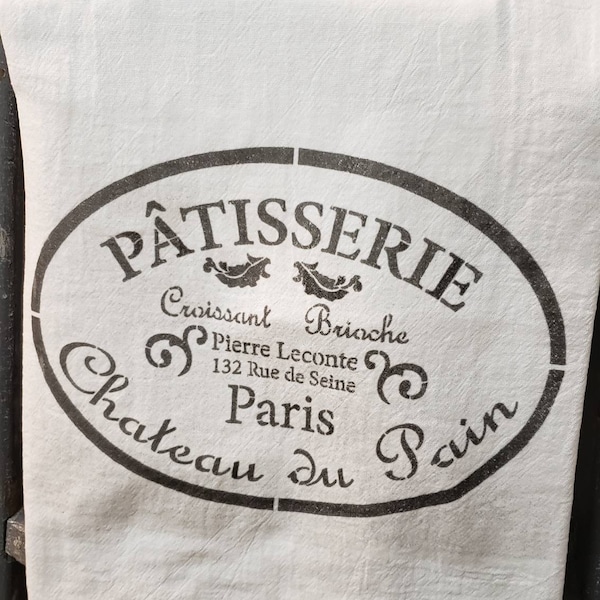 Dish Towel Flour Sack Towel French Bakery Dish Towel French Country Paris Kitchen Décor Linens Housewarming Gift