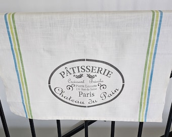 Grain Sack Dish Towel French Country Patisserie Vintage Farmhouse Kitchen Tea Towel Kitchen Decor Linens Tea Towel Gift
