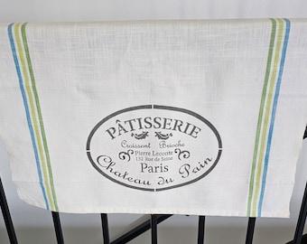 French Country Patisserie Dish Towel: Vintage Farmhouse Kitchen Decor