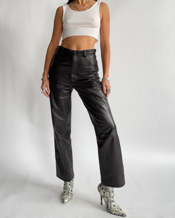 Vintage leather pants dark brown chocolate buttery soft high waist minimalist 90s made in Canada