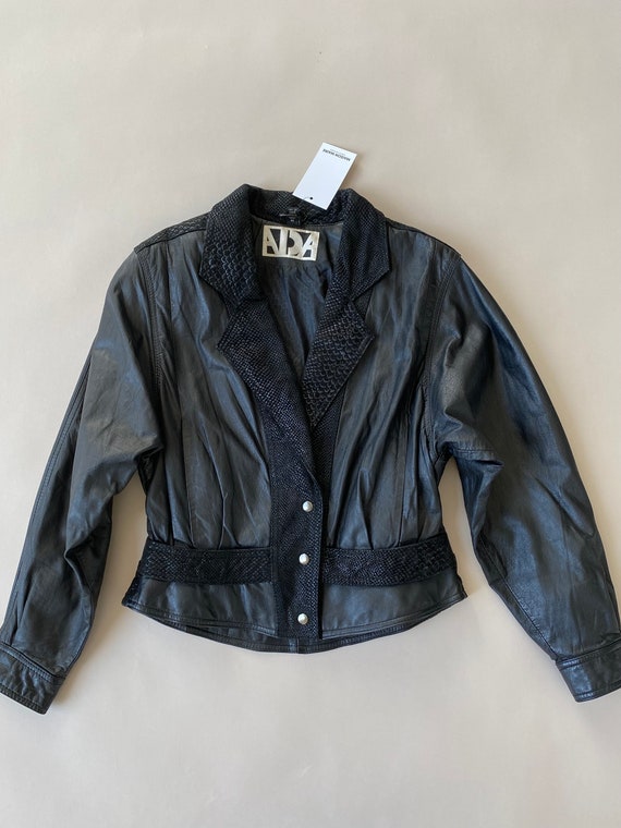 Vintage black cropped leather jacket 80s - image 3
