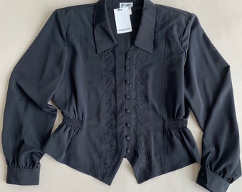 Vintage black romantic lightweight blouse cropped shirt 80s 90s