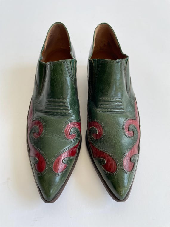Vintage green low cut cowboy boots Nine West 90s leather