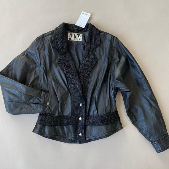 Vintage black cropped leather jacket 80s - image 1