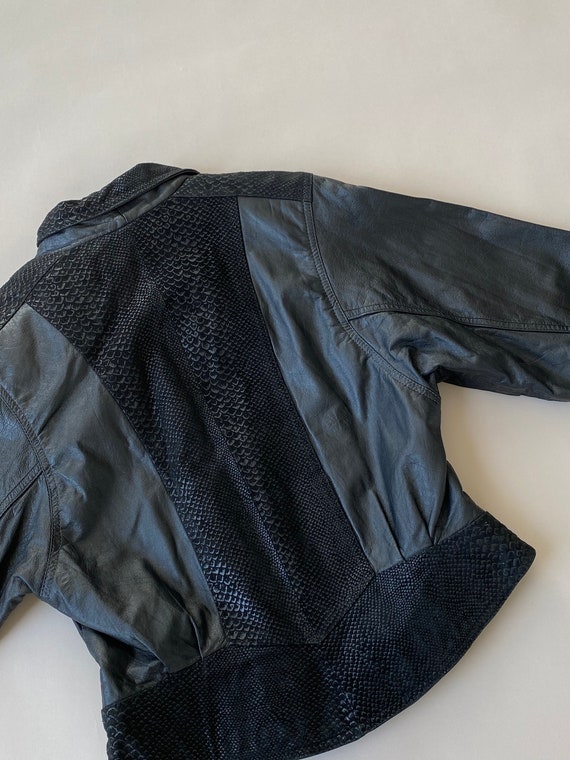 Vintage black cropped leather jacket 80s - image 2