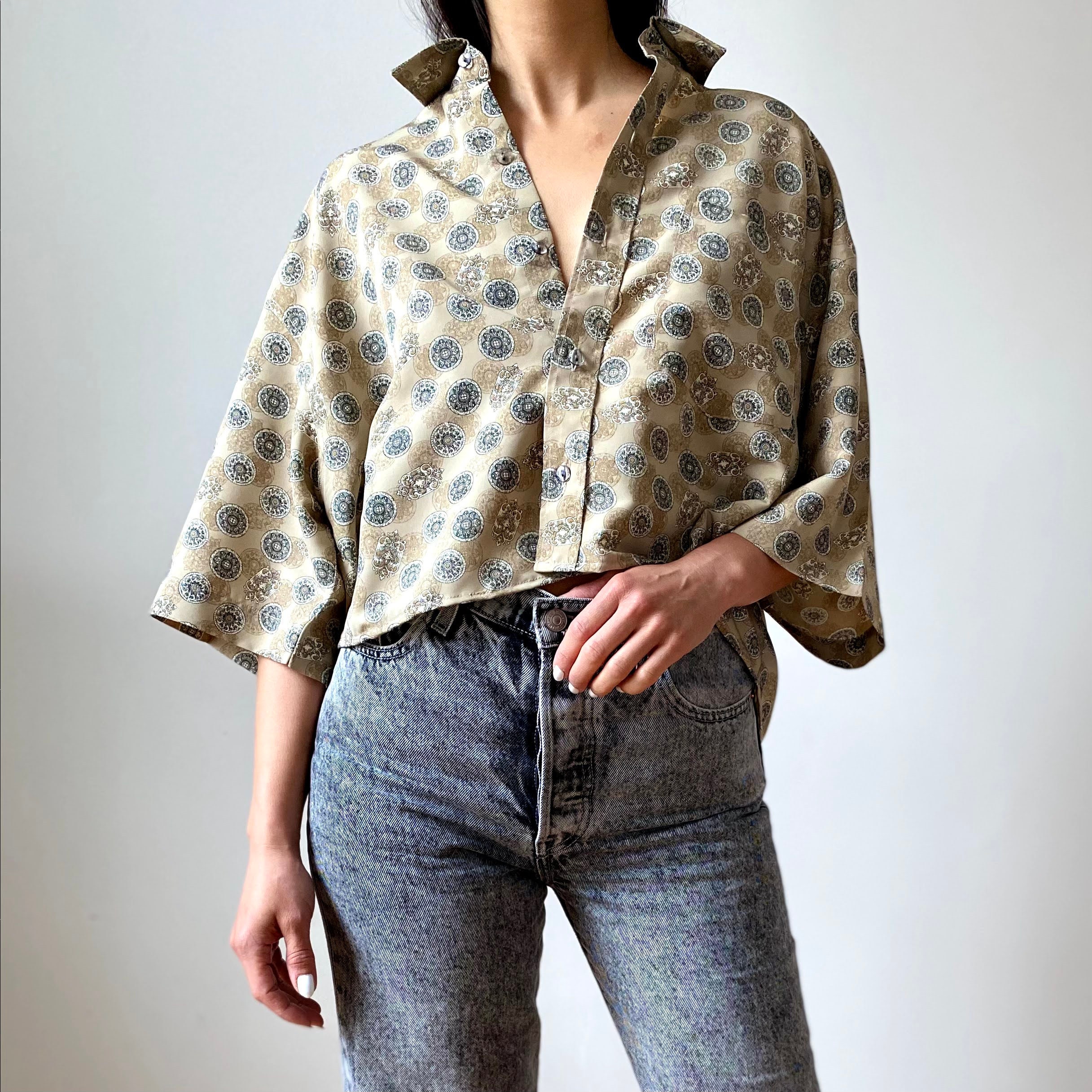 Vintage crop box shirt patterned reworked 90s unisex Etsy