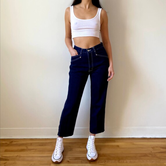 Vintage amazing dark blue denim woman jeans slim h