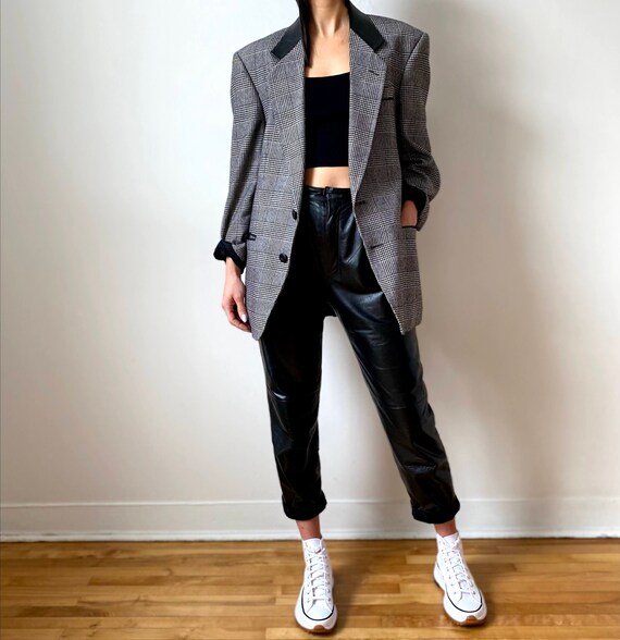 Vintage women blazer houndstooth black and white m