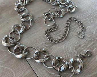 Vintage Guess Chain Loop Belt Silver Adjustable Circle