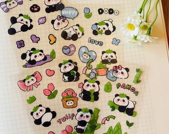 Regalo di panda Kawaii per amante del panda Borsa di adesivi assortita per bambini Foglio di adesivi di panda carino Adesivi per diario di proiettili di animali carini