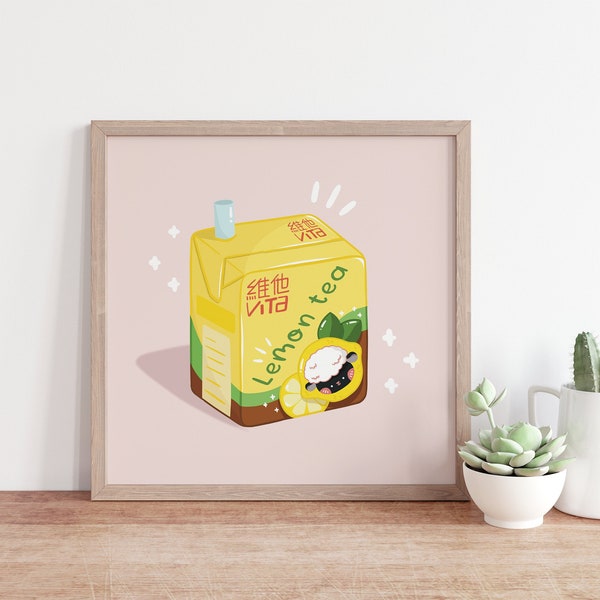 Lemon Tea Art Print Kawaii Vita Drink Home Decor Asian Snack Art Decor Lemon Tea Illustration Wall Art for Kitchen Decor