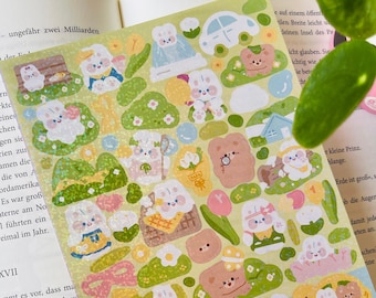 Kawaii Gardening Stickers for Bullet Journal Spring Stickers Scrapbook Deco Cute Bunny Plant Stickers Botanical Garden Stickers