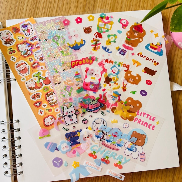 Mixed Sticker Sheet Mystery Sticker Bag Random Stickers Bullet Journal Assorted Stickers Stationery Bag Kawaii Bear Stationery Grab Bag