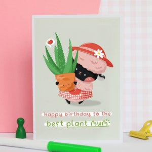 Cartão de aniversário da mãe da planta, cartão de aniversário para senhora da planta, cartão de aniversário do amante da planta louca, cartão com envelope reciclado, cartão amigo da terra