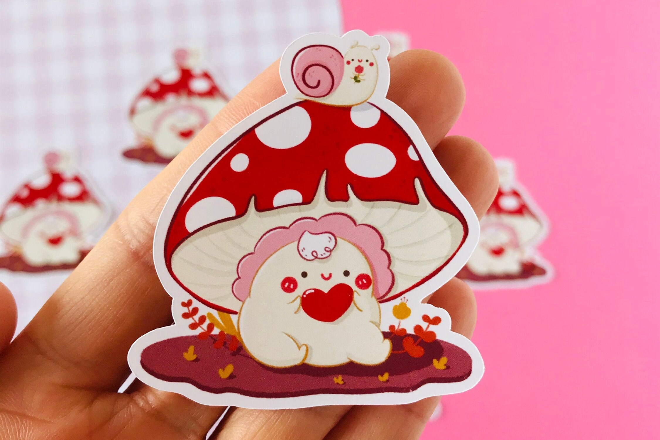 Cute Mushroom Sticker Kawaii Mushroom Sticker Glossy Autumn Etsy