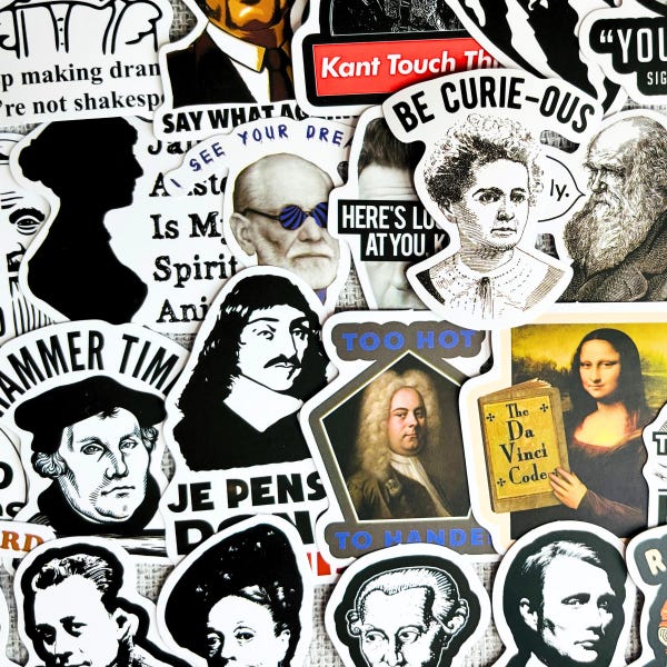 Sarcastic Historical Figure Vinyl Sticker Bundle, Funny Meme Philosopher Quote Stickers, Gift for Philosophy Students, Immanuel Kant Sticker