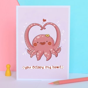 You Octopy My Heart, Octopus Valentine's Card, Sweet Love Card, Love Card for Her, Love Card for Him, Eco Valentine's card