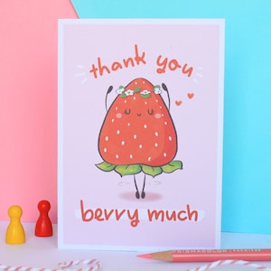 Bedankt Berry, grappige bedankkaart aardbei, bedankkaart fruit, bedankkaartpakket, gerecyclede bedankkaarten