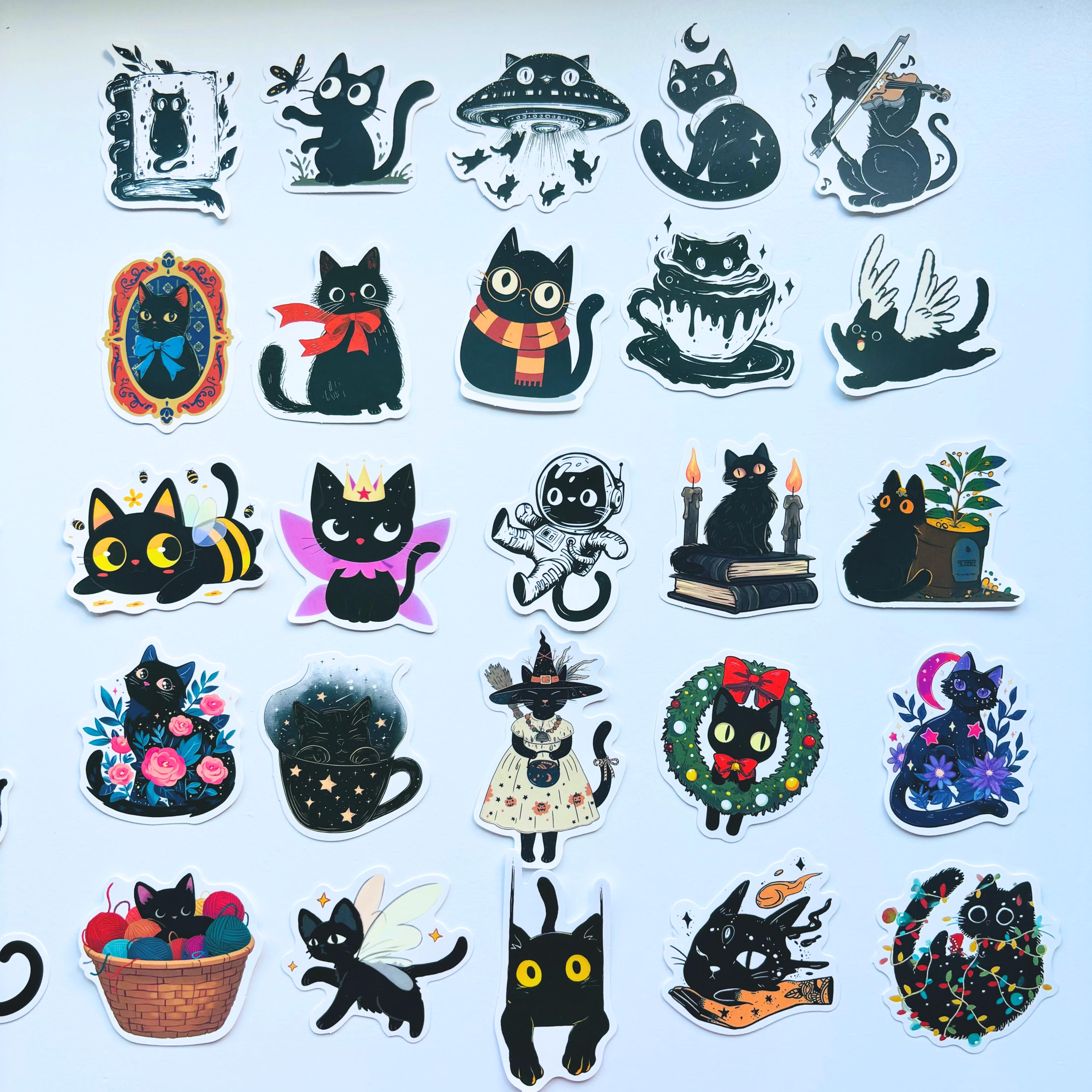 Kawaii Black Cat Vinyl Sticker Pack, Cute Cat Kindle Decal, Black Cat ...
