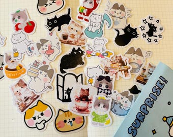 30 pezzi Kawaii Cat Sticker Grab Bag Black Cats Sticker Bundle Kitty Adesivi per diario a tema gattino Regalo per amanti dei gatti Scrapbooking