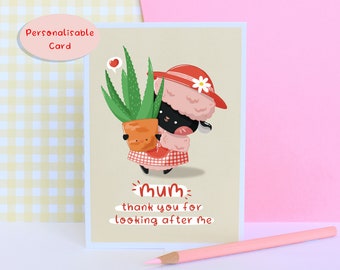 Mother's Day Plant Card, Sweet Mother's Day Card, Plant Lover Mother's Day Card, Plant Mum card, Thank You Card for Mum, Recycled Card