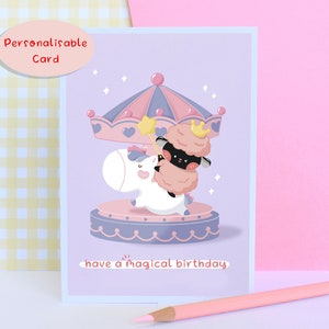 Magische Geburtstagskarte, Kawaii Personalisierbare Geburtstagskarte, Karussell Geburtstagskarte, Geburtstagskarte für Tochter, Eco Geburtstagskarte