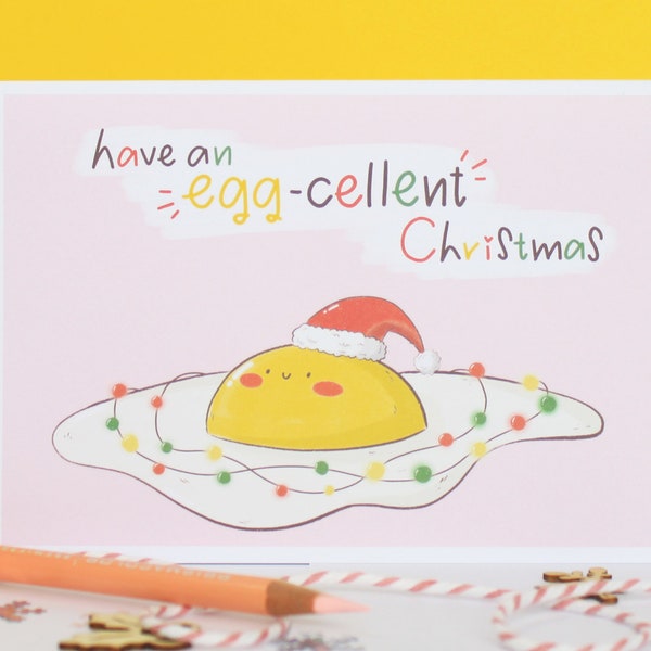 Lustige Weihnachtskarte mit Eierillustration, Süße Weihnachtskarte mit Eierspiel, Umweltfreundliche Weihnachtskarte, 100% Recyceltes Material
