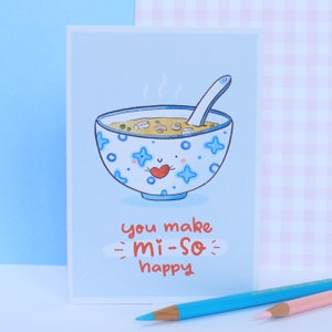 Funny Love Card For Him , Adorable Handmade Valentine's Card With Miso Soup Illustration, Card from Recycled Paper, Plastic Free Packaging imagem 4