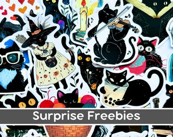Witch Black Cat Vinyl Sticker Bundle, Black Cat Lover Gift, Cute Cat Kindle Decal, Cat Mum Gift, Cat Lover Scrapbooking Sticker Bundle