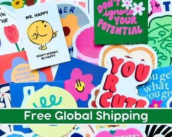 Positivity Affirmation Sticker Pack for Kids, Groovy Motivational Quote Vinyl Kindle Sticker Bundle, Aesthetic Inspirational Laptop Decal