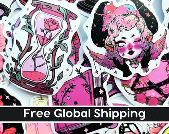 Pink Halloween Witchy Vinyl Sticker Bundle, Magic Decal Sticker Pack, Witchcraft Waterproof Kindle Decal, Water Bottle Sticker, Magic Potion