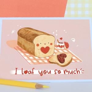 Ti pagnotto così tanto, adorabile biglietto di San Valentino toast, dolce biglietto d'amore, carta da carta riciclata, imballaggio 100% senza plastica