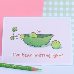 Süße Miss You Karte mit Bean Illusration, Süße Freundschaftskarte, Karte aus Recyclingpapier, 100% Plastikfreie Verpackung