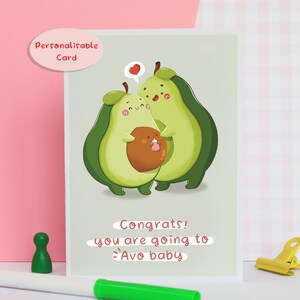Gepersonaliseerde Avo Baby Card, Funny Avocado Zwangerschapskaart, Baby Shower Card, Welcome to the World Card, New Parents Card, Eco New Baby Card
