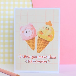 Divertente biglietto d'amore per gelato, ti amo più del gelato, adorabile biglietto di San Valentino fatto a mano, biglietto d'amore per lui, biglietto d'amore per lei