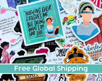 5-40 Jane Austen Kindle Sticker Pack, Pride and Prejudice Reading Journal Sticker Kit, Jane Austen Portrait, Classic Literature Gift