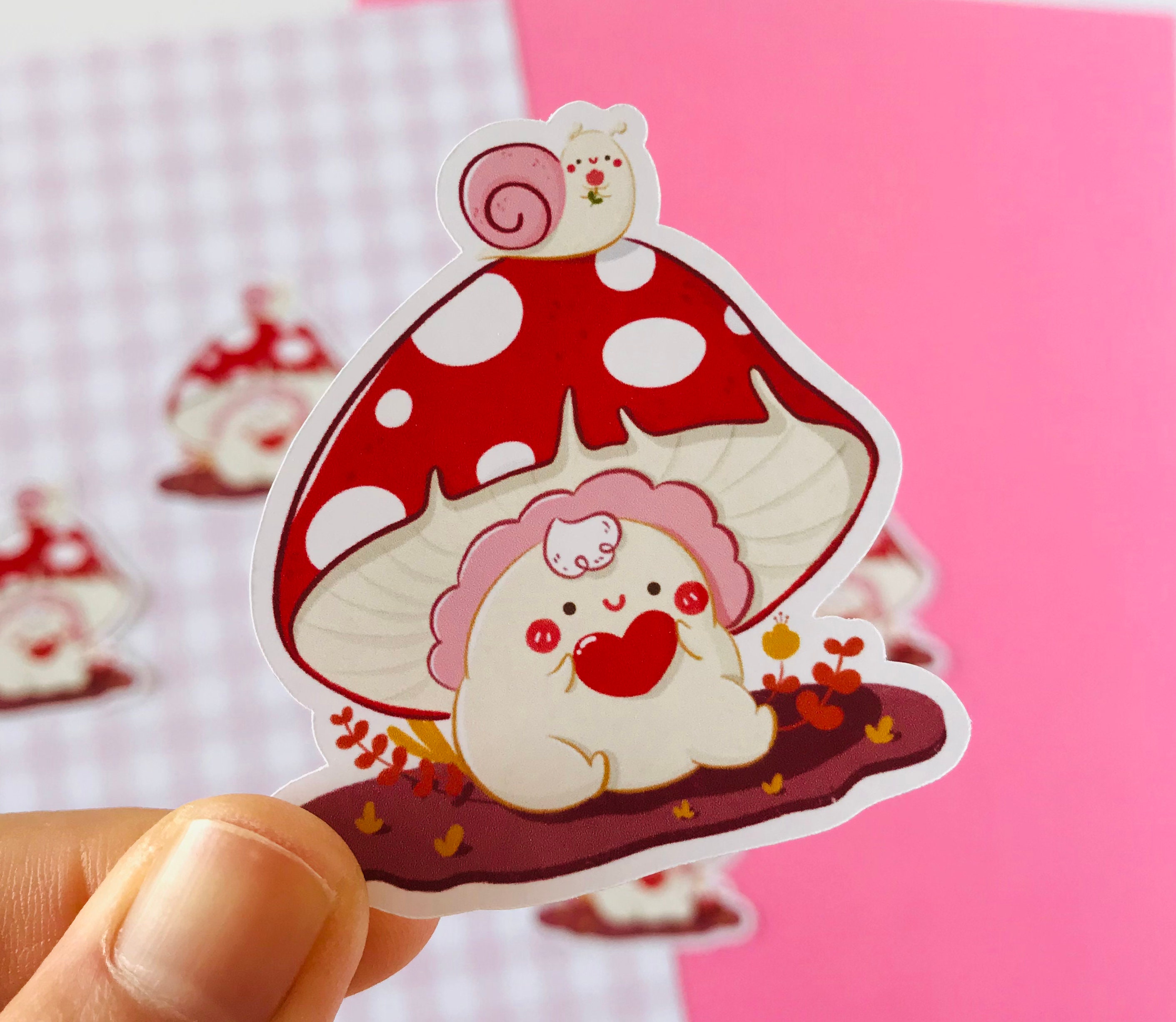 Cute Mushroom Sticker Kawaii Mushroom Sticker Glossy Autumn Etsy