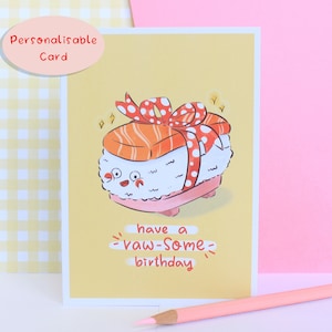 Lustige Geburtstagskarte mit Sushi Illustration, Süße Geburtstagskarte mit Sushi Pun, Umweltfreundliche Geburtstagskarte, 100% recyceltes Material