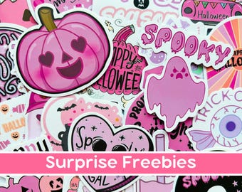 Halloween Sticker Pack Cute, Mystery Pink Ghost Spooky Sticker Set, Vinyl Kawaii Halloween Stickers, Scrapbooking Stickers, Planner