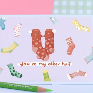 Vous êtes mon autre moitié, adorable carte de Saint-Valentin faite main, carte d'amour écologique, 100 % matériau recyclé