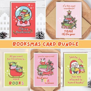 Buchklub-Weihnachtskarten-Bundle, Buchklub-Geschenk, Feiertagskarten für Buchliebhaber, Einzigartige Karten zum Thema Buch, Frohes Buchmaschen-Set, Buchbestie-Karten