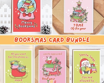 ブッククラブ クリスマス カード バンドル、ブッククラブ ギフト、読書好きのためのホリデー カード、ユニークな本をテーマにしたカード、メリー ブックマス セット、ブックベスト カード