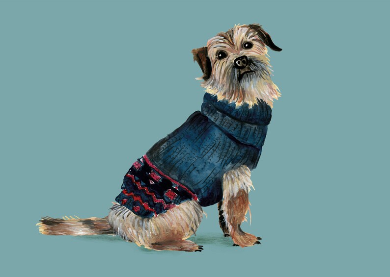 Border Terrier in Jumper A6 Postcard