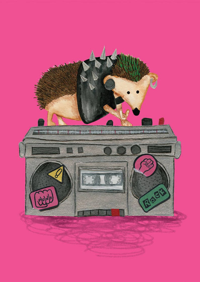 Punk Rock Hedgehog A6 Postcard