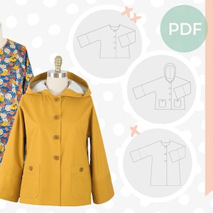 Pdf sewing pattern - Jacket + Coat + Overcoat pattern - Multi-size digital sewing pattern - Jacket with kimono sleeve, patch pocket, hood