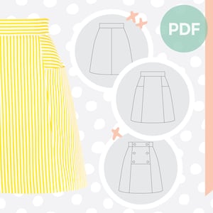 Digital sewing pattern - A-line skirt pdf sewing pattern - Multisize 1960s skirt indie sewing pattern -Buttoned skirt pockets sewing pattern