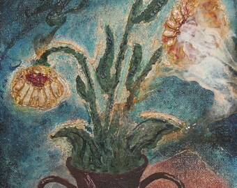 Vintage oil painting still life flowers