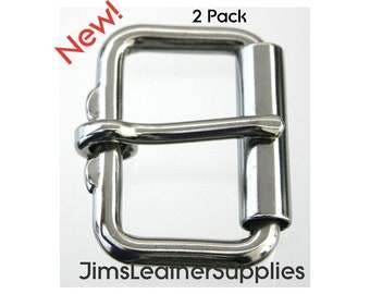 1 1/2" stainless steel roller buckle 2 pack - heavy duty nickel plated steel heel bar buckles (#58)