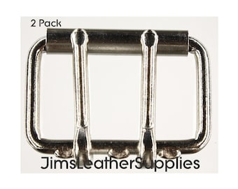 2 1/2" 2-pack Two pronged roller buckle - heavy duty nickel plated steel buckles (#399)