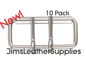 4" 10-pack Two pronged roller buckle - heavy duty nickel plated steel buckles (#636)
